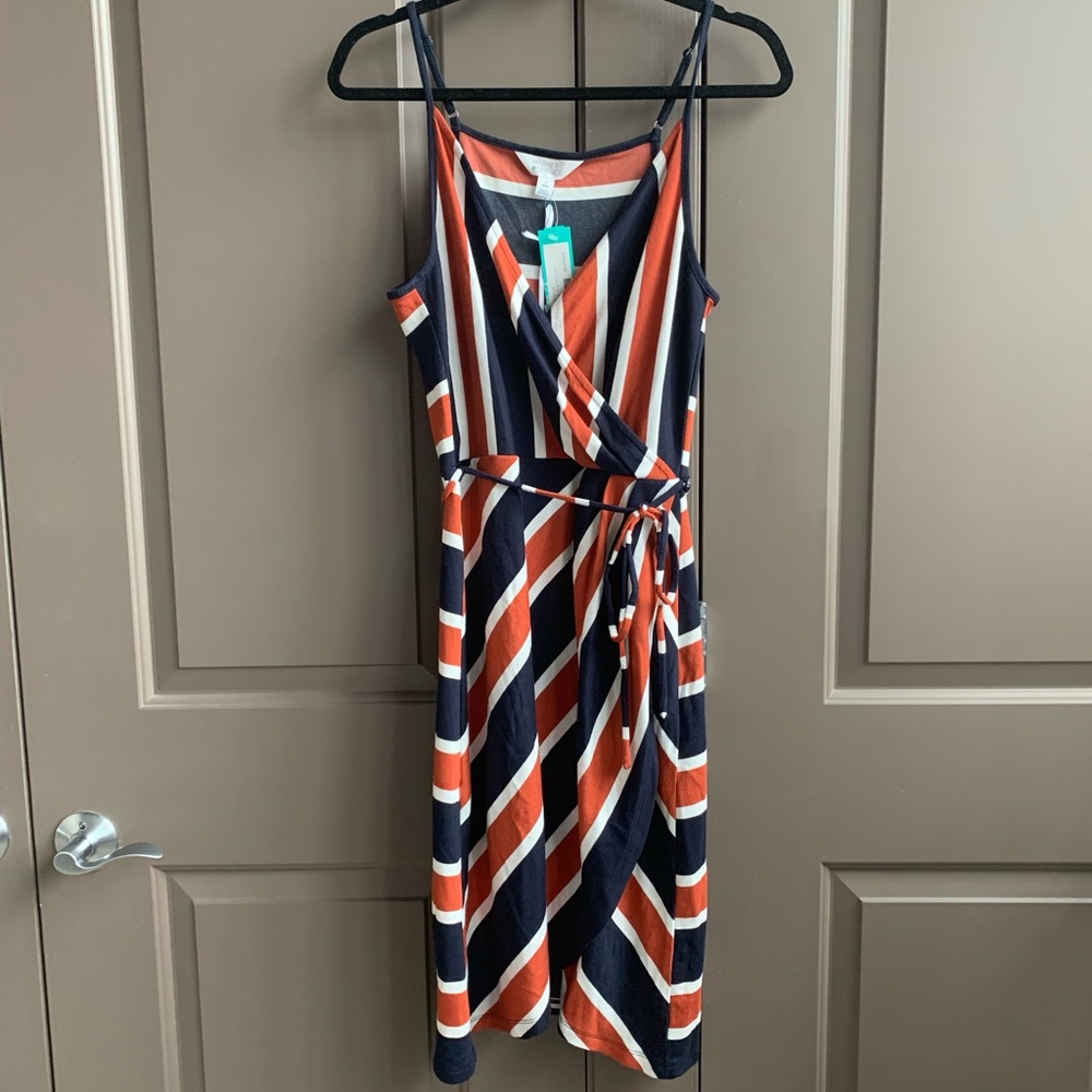 NWT Stitch Fix Market & Spruce Annora Faux Wrap Stripe Knit Dress Medium Petite